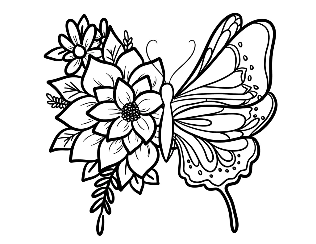 Printable Flowers and Butterfly Coloring page