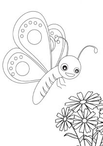 Printable Flowers and Cute Baby Butterfly Coloring Pages