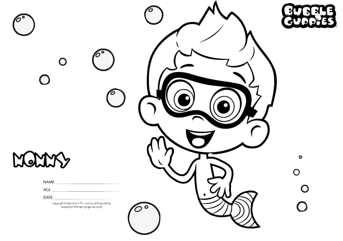 Printable Name Nonny Bubble Guppies Coloring Pages for Kids