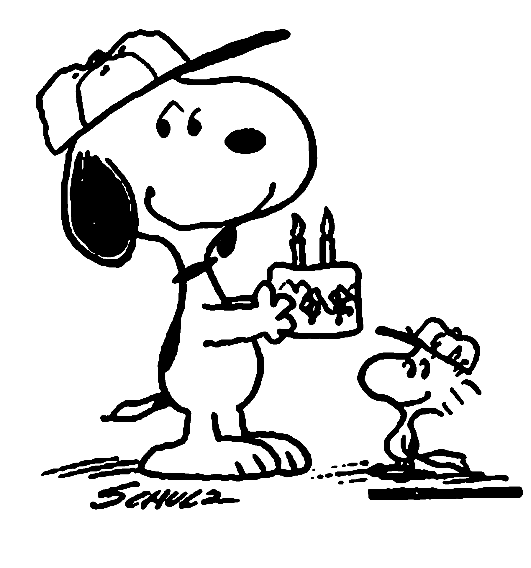 Snoopy with Woodstock for Birthday Coloring Page for Kids
