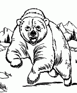 Aggressive and Angry Grizzly Bear Coloring Page