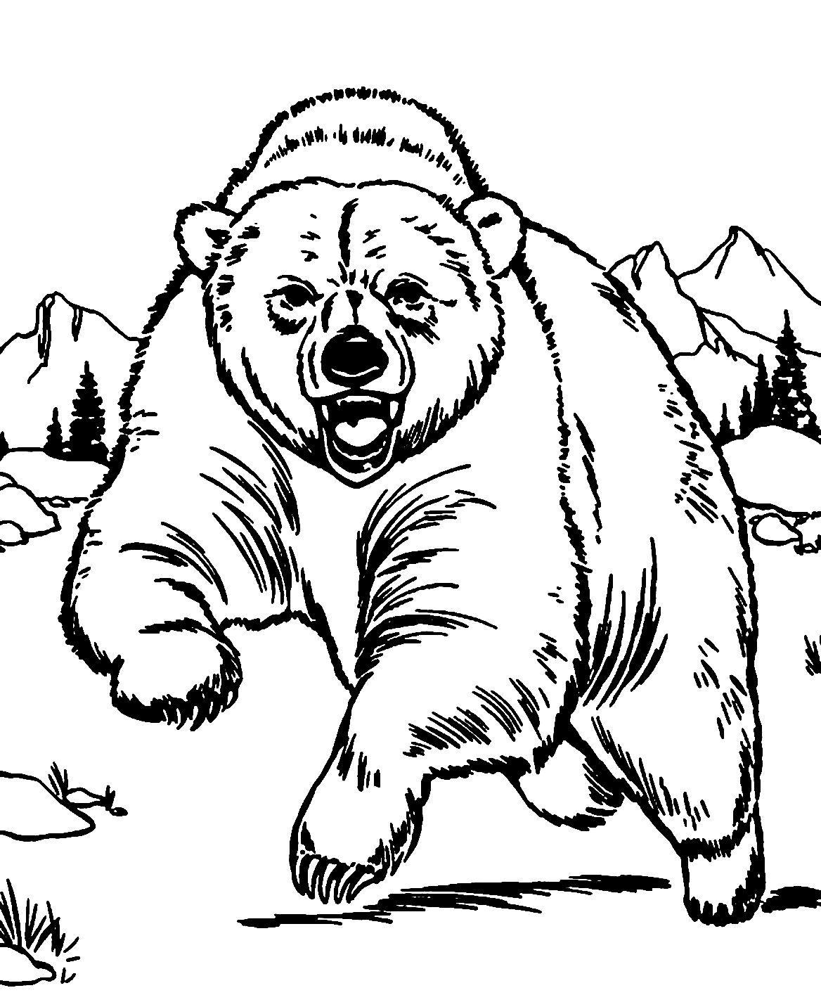 Aggressive and Angry Grizzly Bear Coloring Page - Print Color Craft