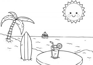 Beautiful Sun Relaxing Summer Beach Coloring Pages