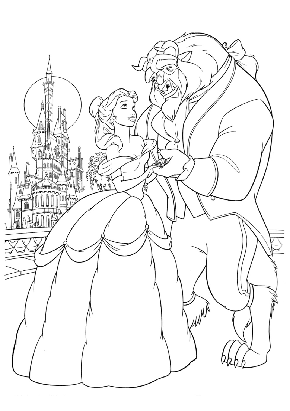 Beauty and the Beast Coloring Pages Belle Beast Near Palace