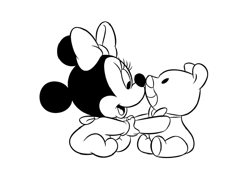 Coloring Page of Cute Minnie Mouse Playing with Her Soft toy