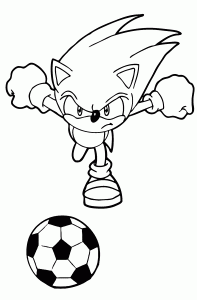 Coloring Page of Sonic the Hedgehog Plays Soccer
