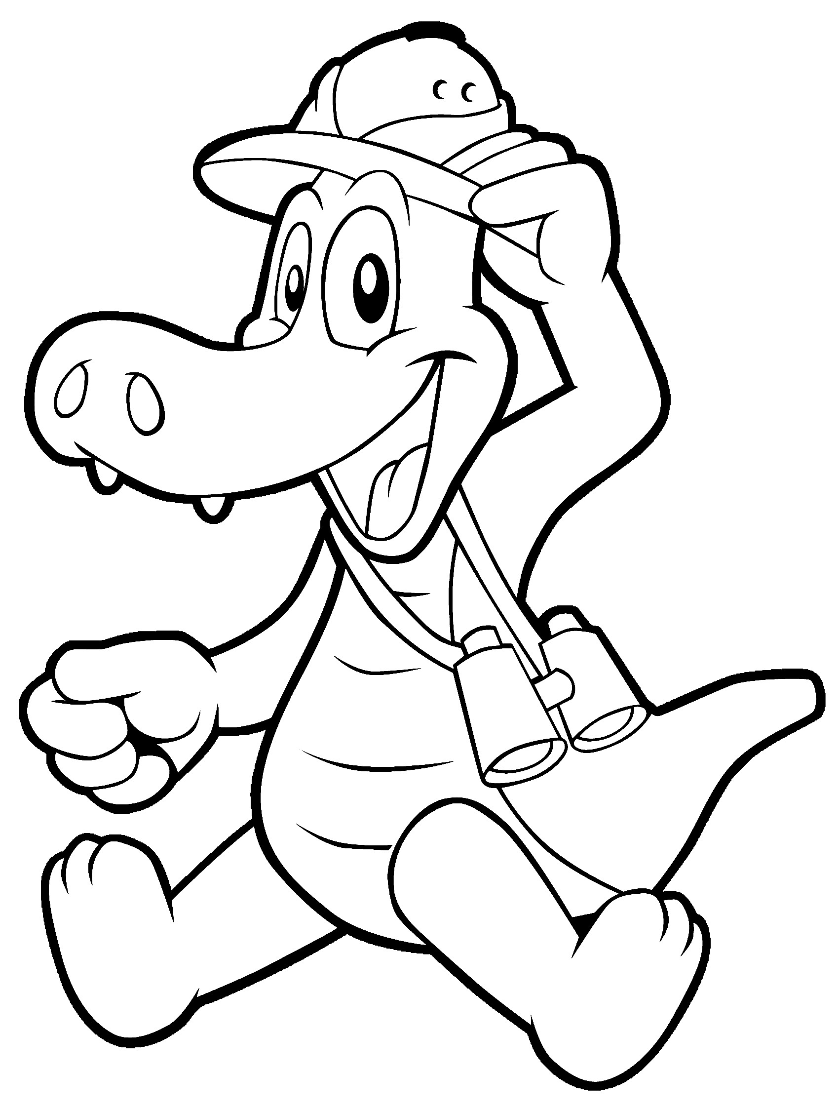 Coloring Page of a Cute Birdwatching Alligator