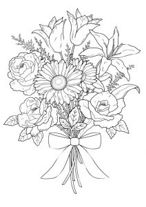 Easy Flower Bouquet Adult Coloring Pages