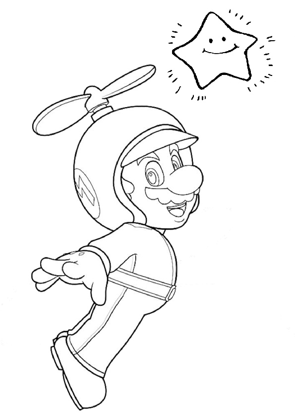 Flying to Collect Purple Stars Mario Coloring Pages