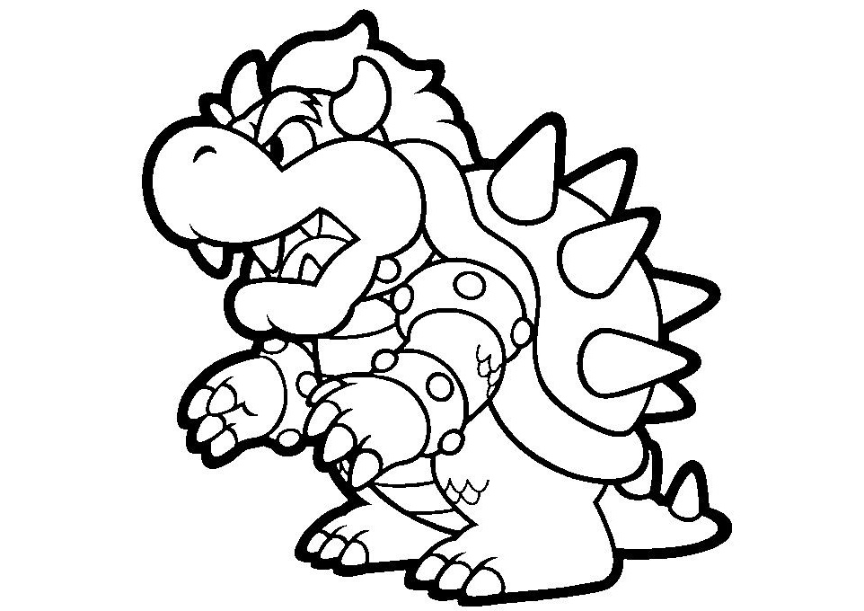 Free Printable Bowser Mario Coloring Pages Angry Looking Fire-breathing Bowser