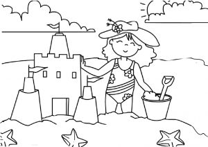 Happy Vacation Summer Beach Coloring Pages Girl Playing Castles on Beach Sand