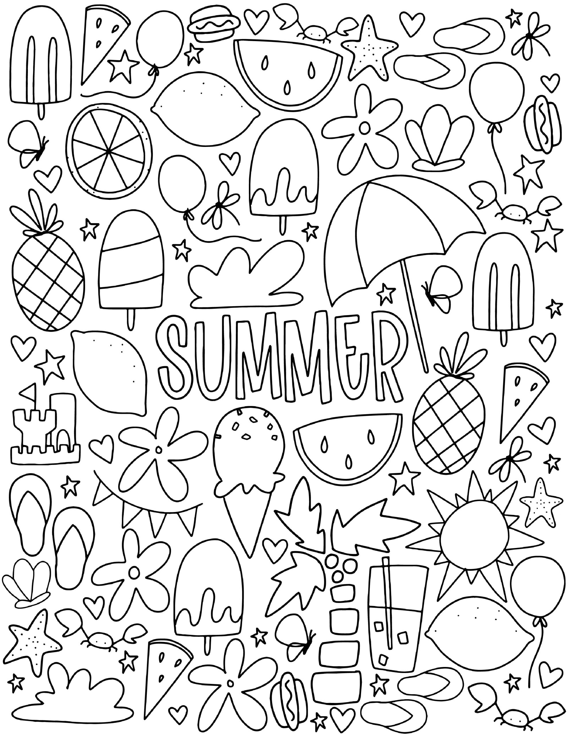 Hard to Color Detailed Summer Coloring Pages for Adults - Print Color Craft