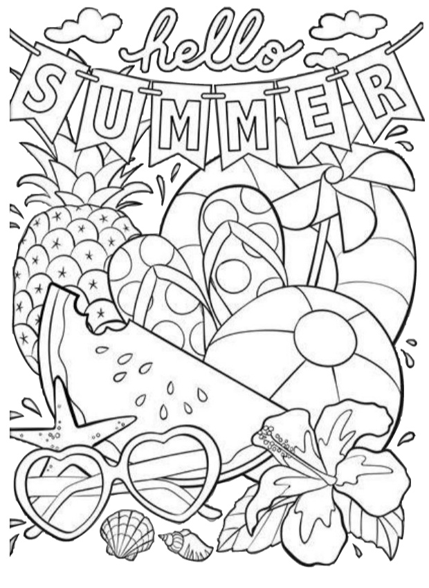 Download Hello Summer Fruits Beach Flip Flops Ball Watermelon Cute Summer Coloring Pages - Print Color Craft