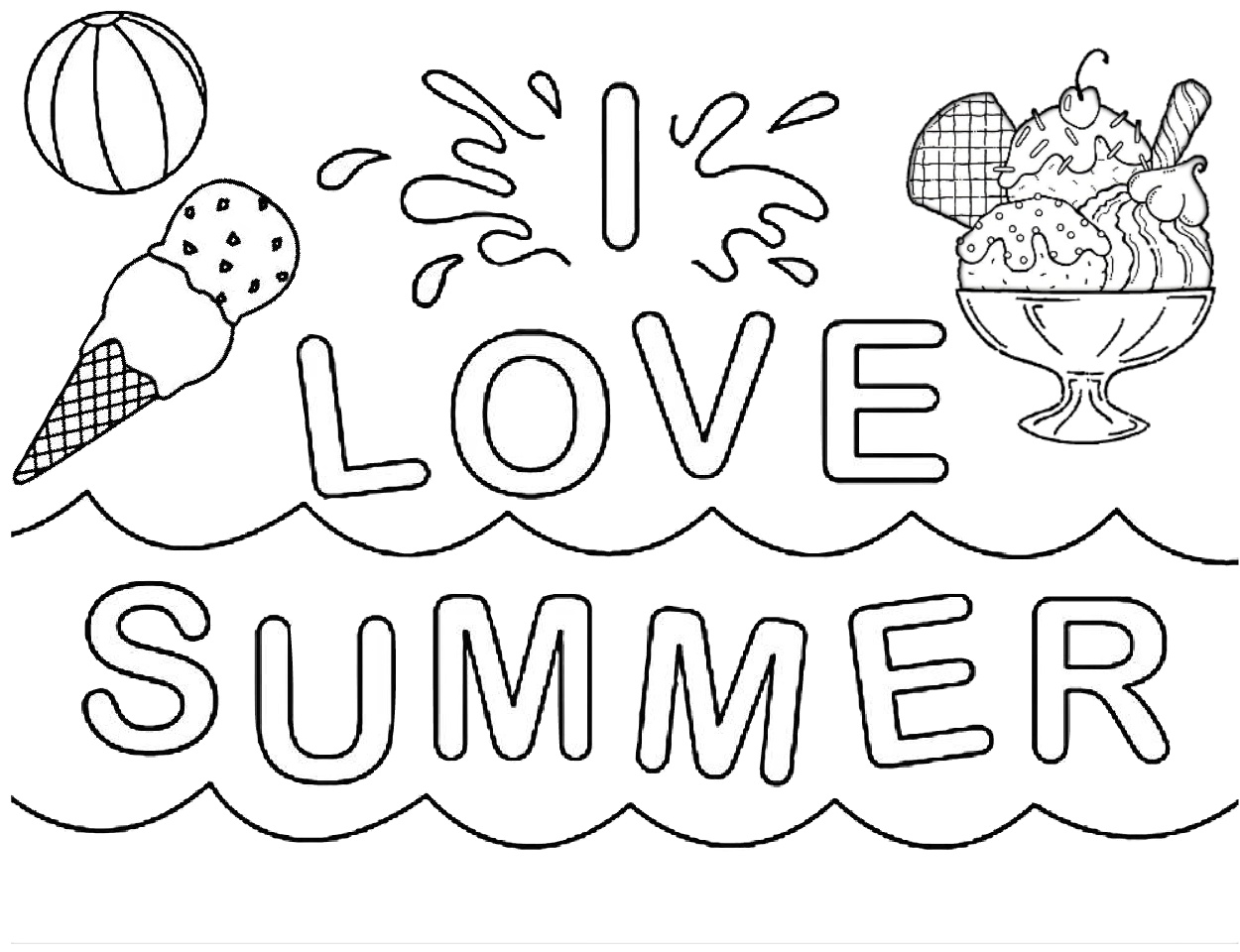 I Love Summer Easy Coloring Pages for Kids - Print Color Craft