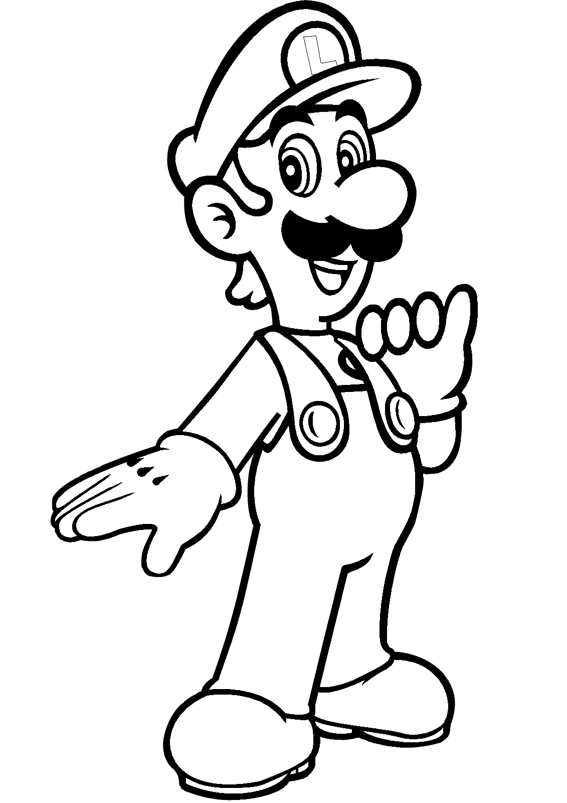 Luigi Mario Bros Coloring Pages Slim and Tall Luigi in Green Color Outfit
