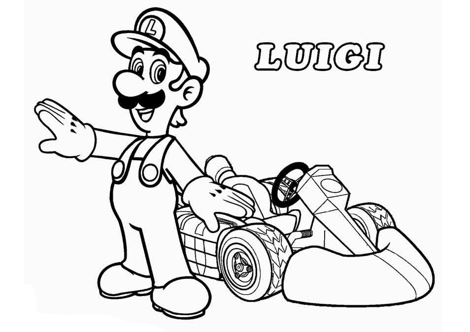 Luigi Mario Kart Coloring Page Luigi Hands On Racing