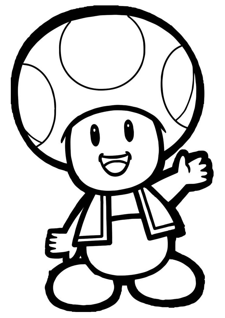 Mario Toad Coloring Pages Happy Smiling Mushroom-humanoid Toad