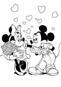 Mickey and Minnie Mouse Coloring Pages Mickey Gifting Her a Flower Bouquet Valentines Day