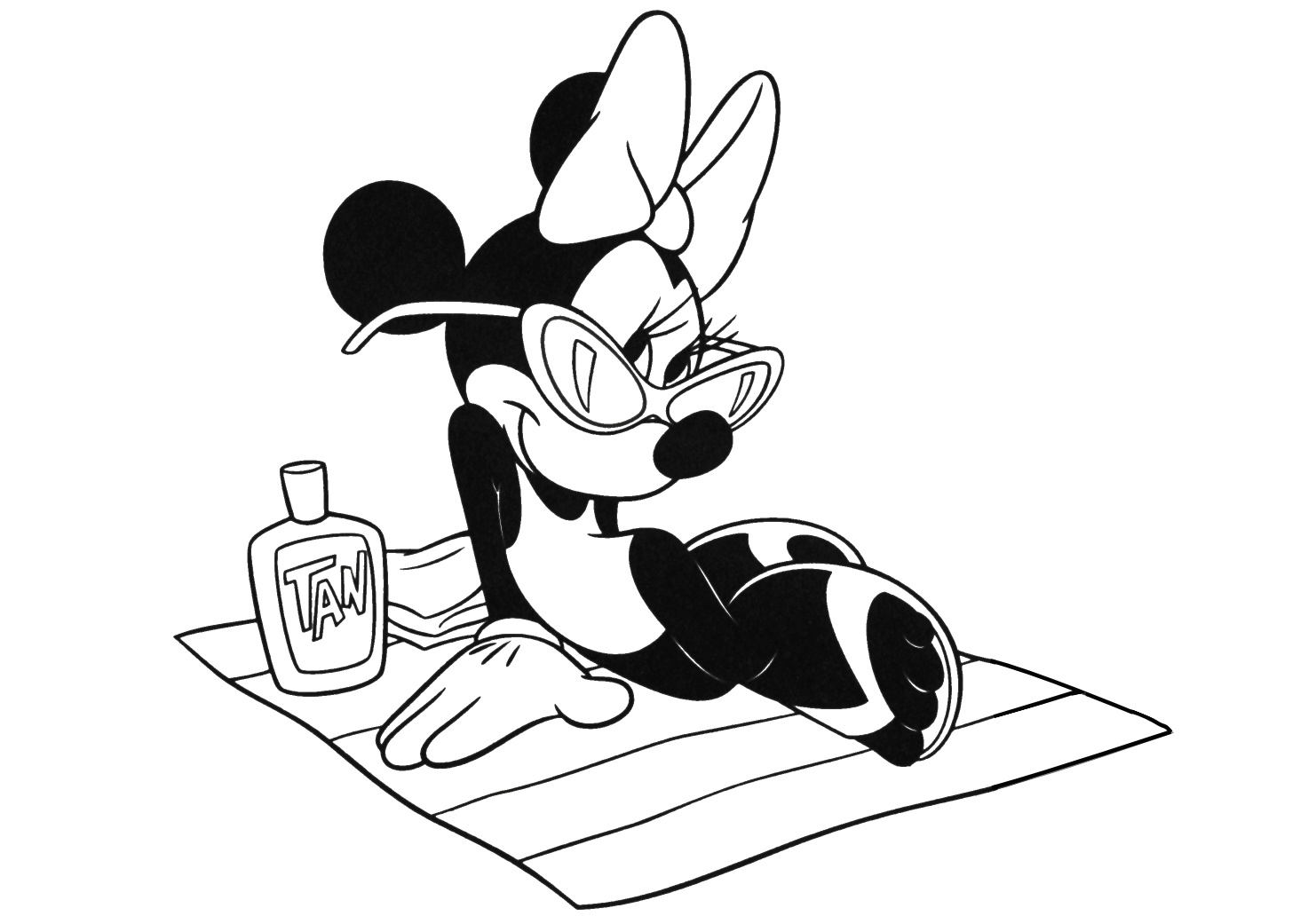Minnie Mouse Coloring Pages Relaxing at Beach Summer Vacation
