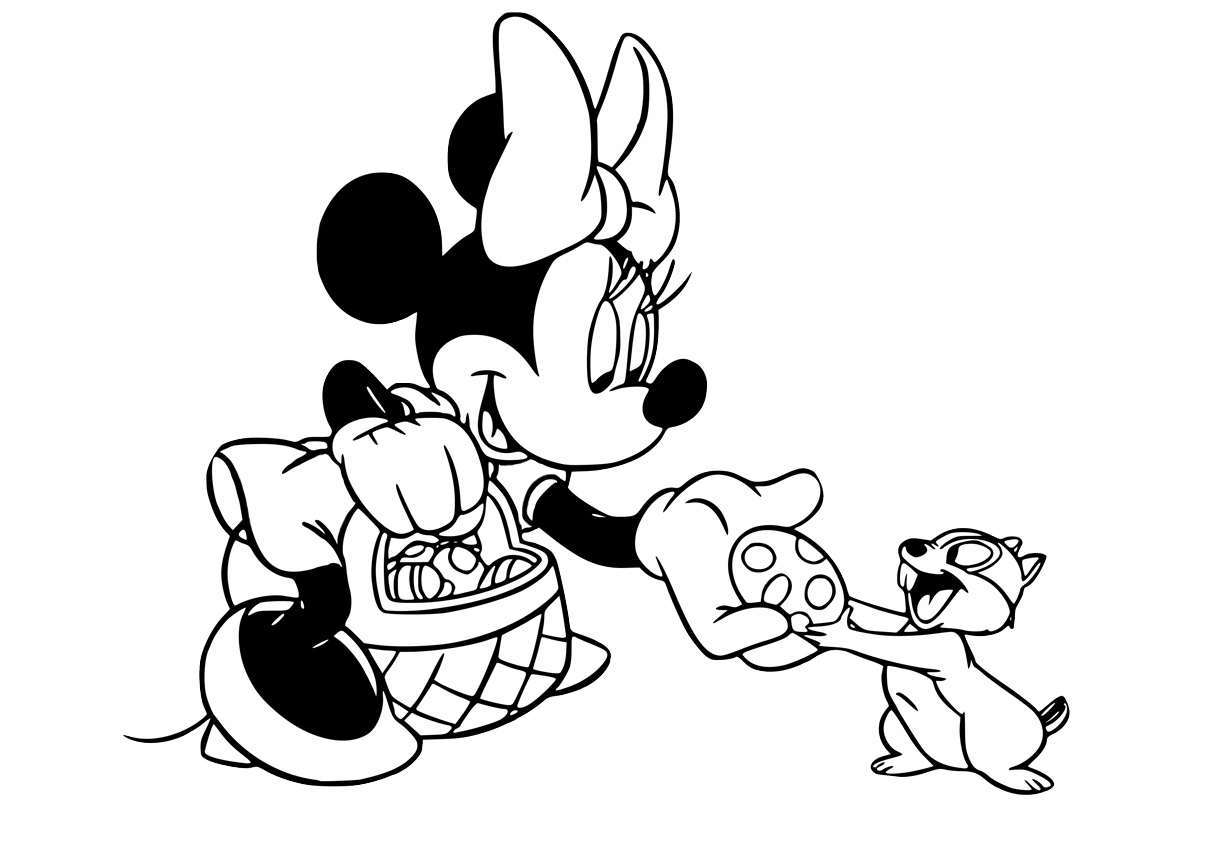 Minnie Mouse Easter Coloring Pages Minnie Mouse Giving Easter Eggs to Chipmunk