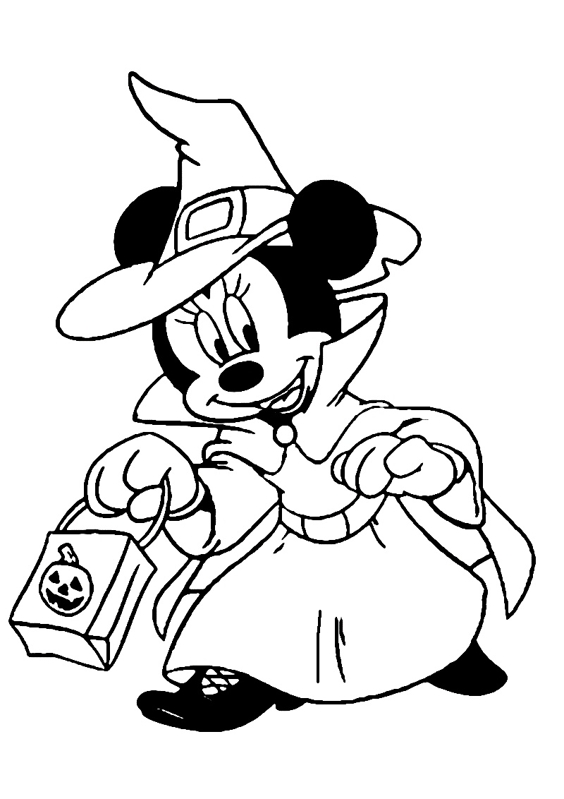Minnie Mouse Halloween Trick or Treat Coloring Pages