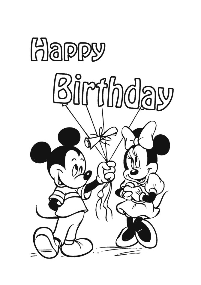 Minnie Mouse Happy Birthday Coloring Pages Mickey Mouse Celebrating Her Birthday with Balloons