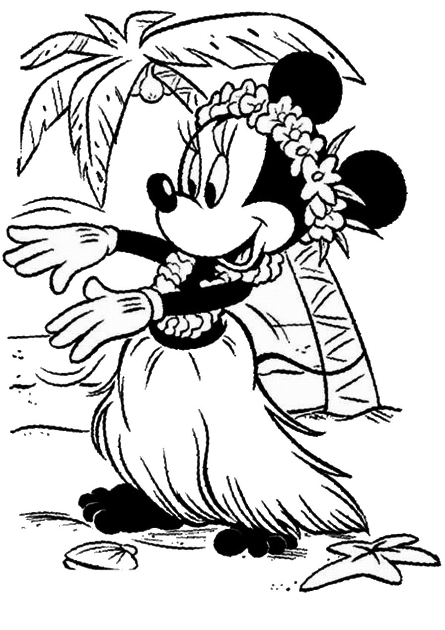 Minnie Mouse Summer Coloring Pages Enjoying Her Summer Vacation at Hawaii