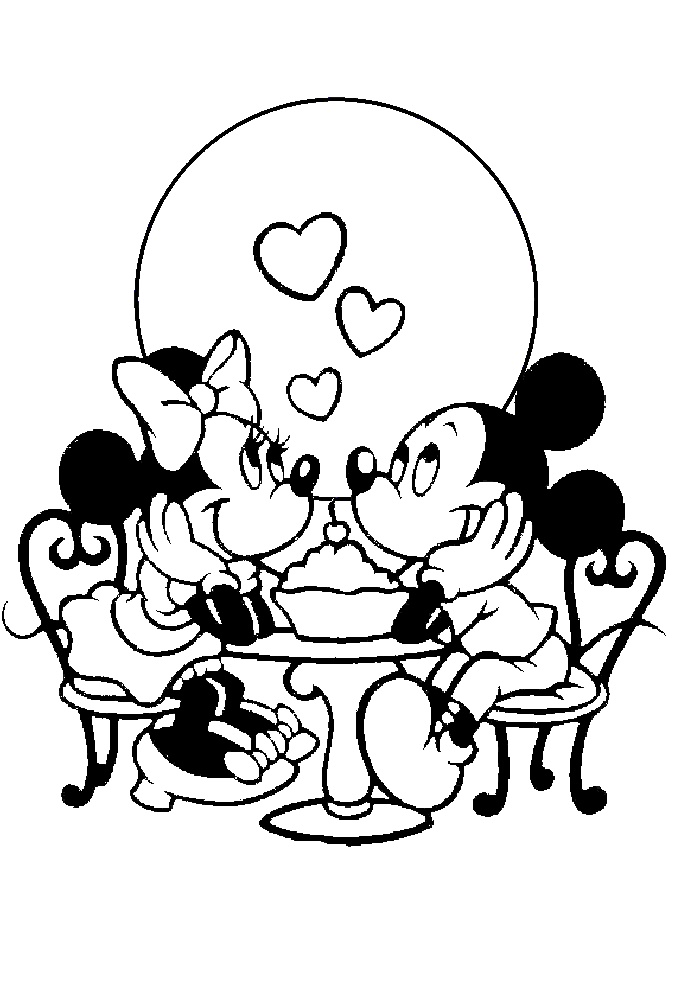 Minnie and Mickey Mouse Valintines Day Heart Coloring Pages