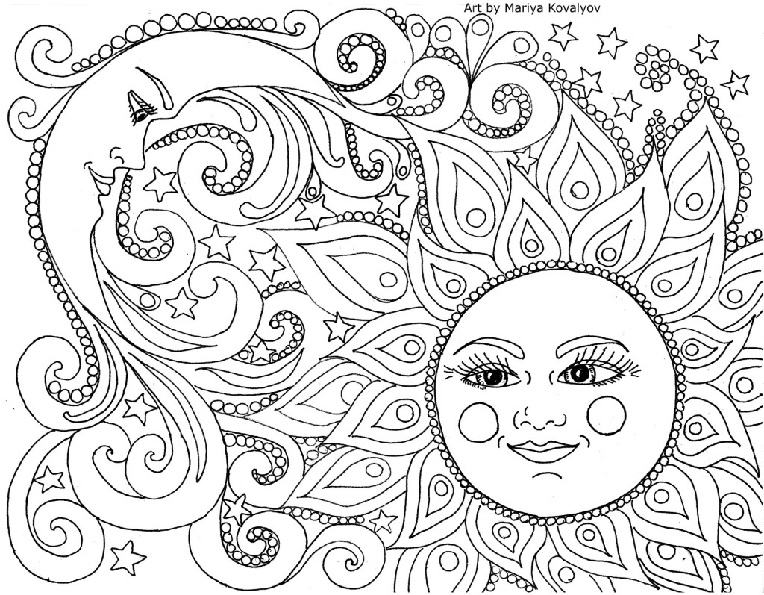 Nature Sun and Moon Adult Coloring Pages