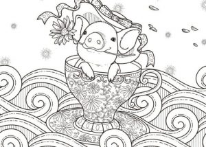 Pig in Cup and Saucer Adult Mandal Coloring Pages