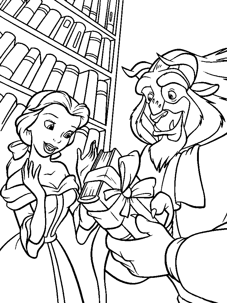 Prince Beast Gifting Princess Belle Beauty and the Beast Coloring Page