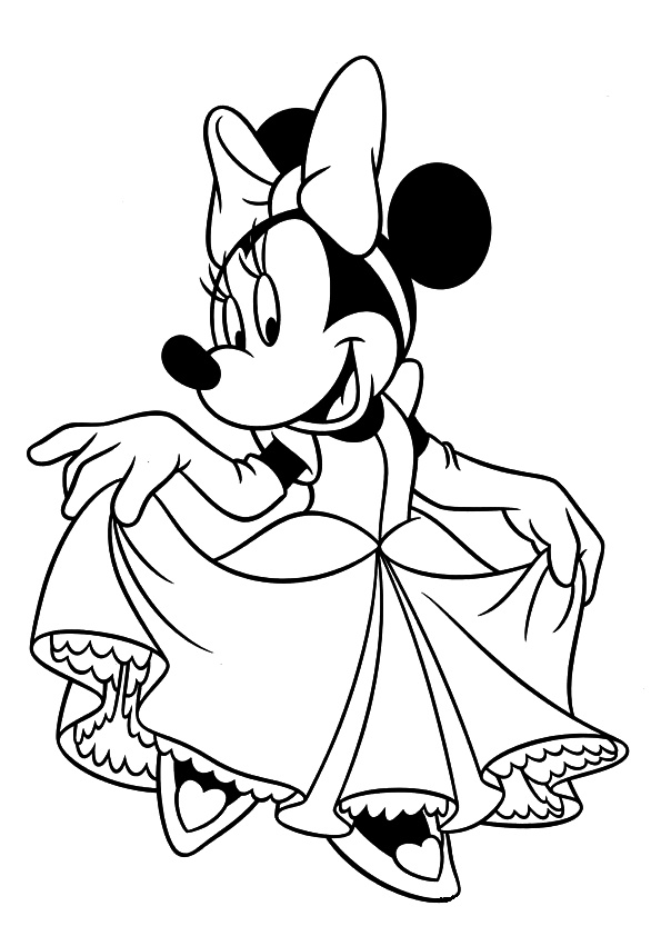 Princess Minnie Mouse Coloring Pages Minnie Mouse With Her Bow and Princess Dress