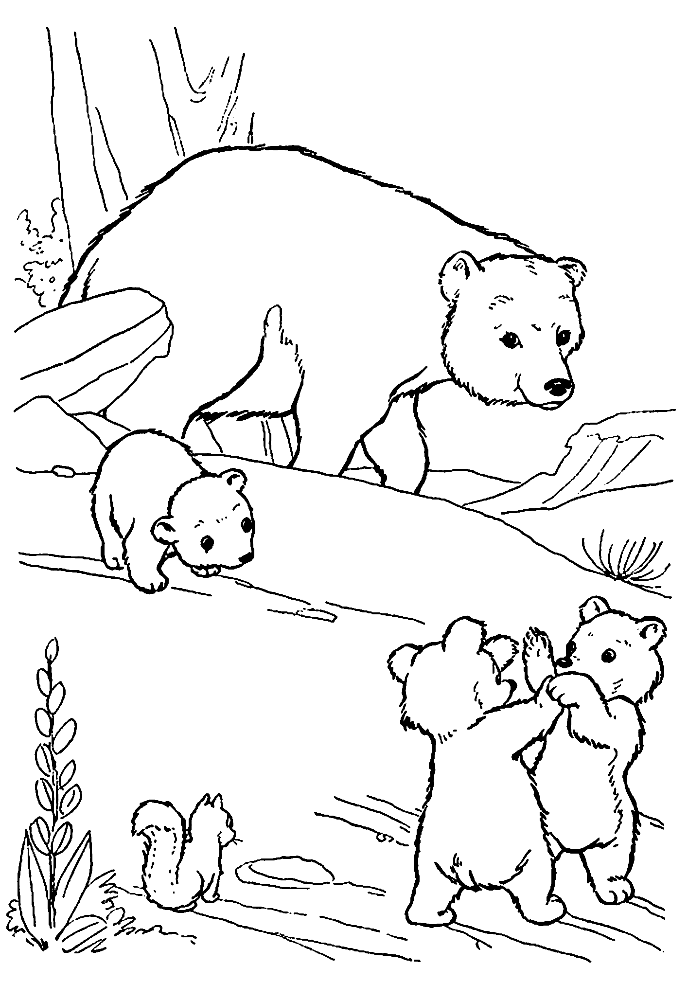 Printable Coloring Page of Mommy and Baby Bears
