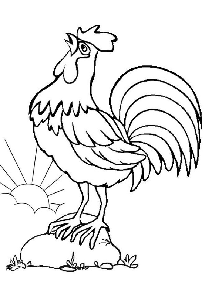 Printable Crowing Rooster Coloring Page