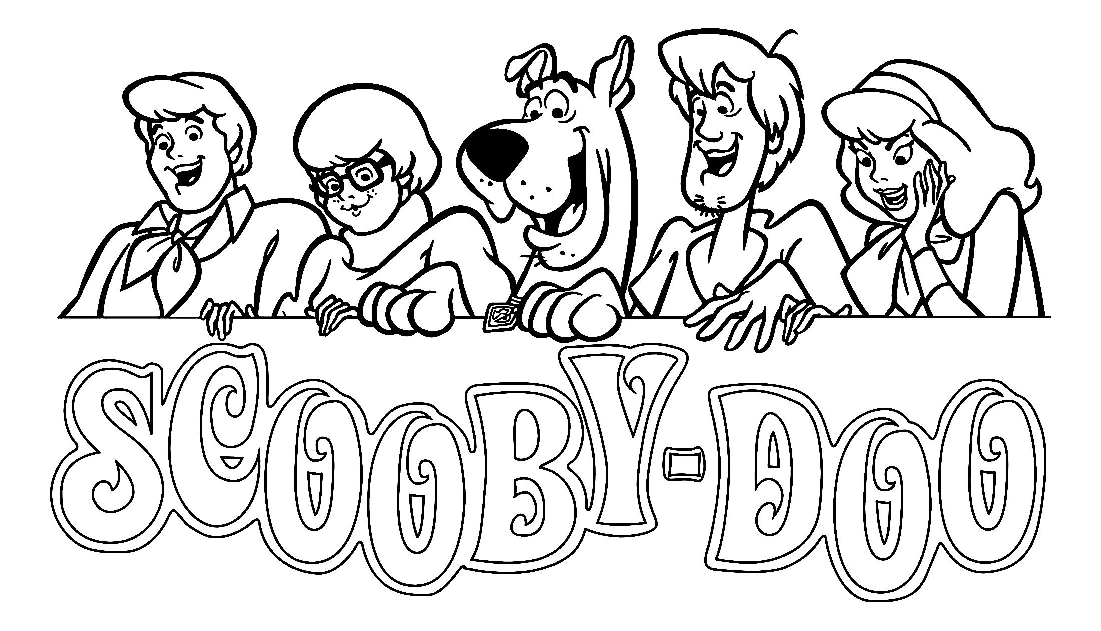 Scooby Doo All Characters Easy Coloring Page for Kids