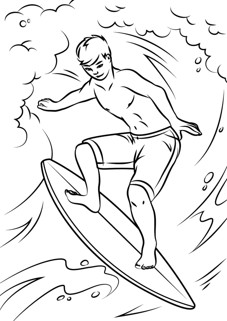 Sport Coloring Page Surfing at the Beach