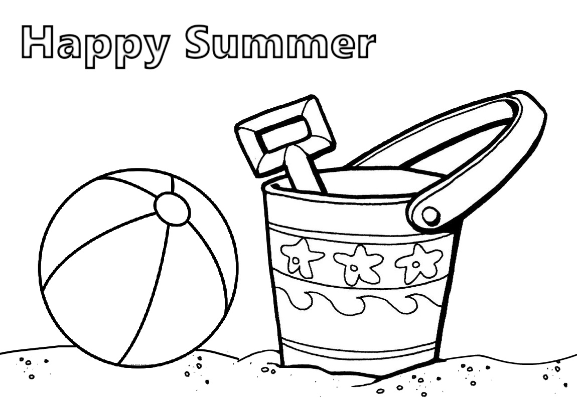 Summer Beach Coloring Pages Beach Ball and Sand Bucket Picture for Kids