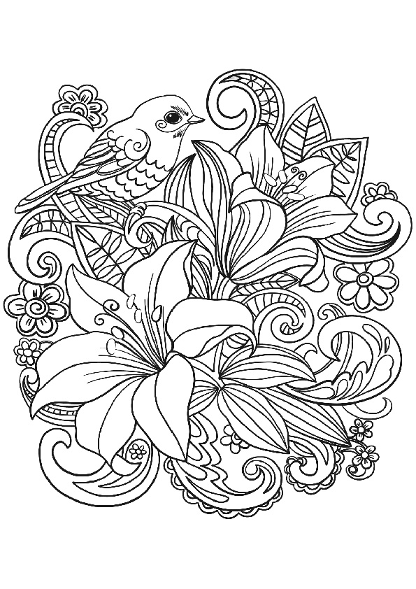 The Best Flower Adult Coloring Pages Flower Bouquet with a Cute Bird