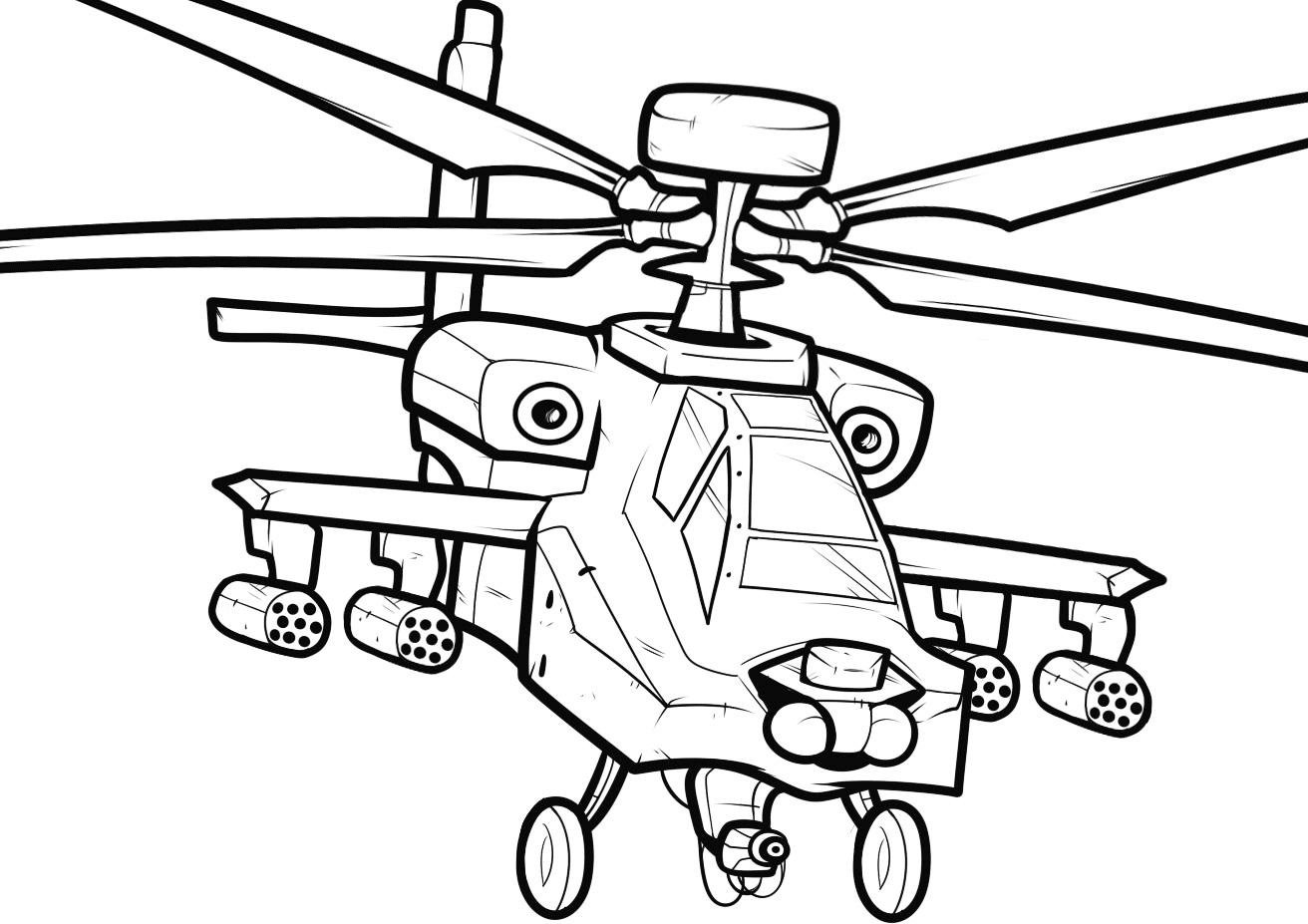 Print and Color Helicopter Coloring Pages for Kids Apache Attack Helicopter