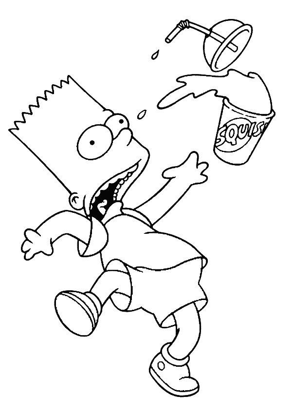Bart Simpson Funny Coloring Pages Bart Got Skid and Dropped his Squishee Drink