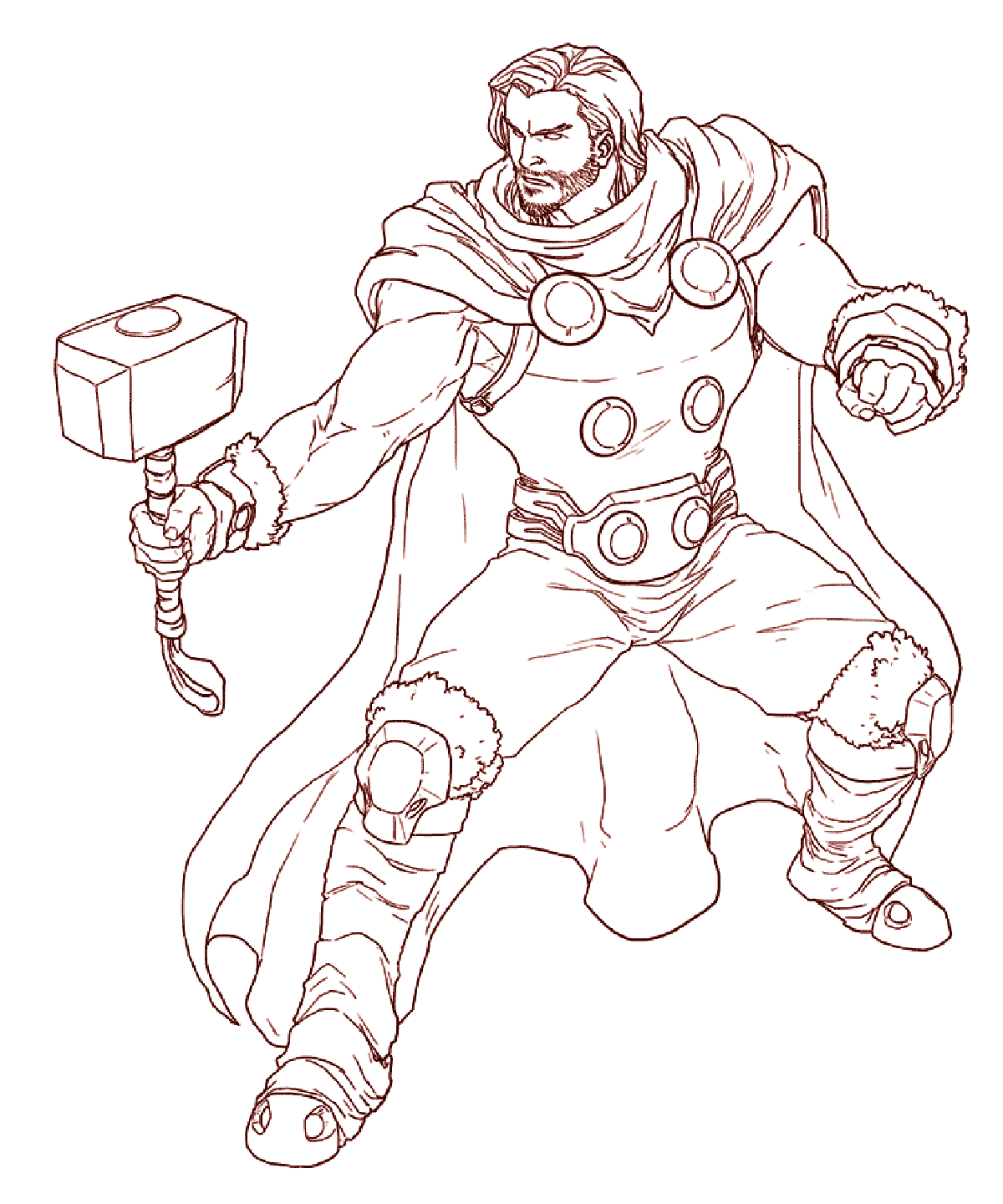 Coloring Page of Thor with his Mjölnir Hammer