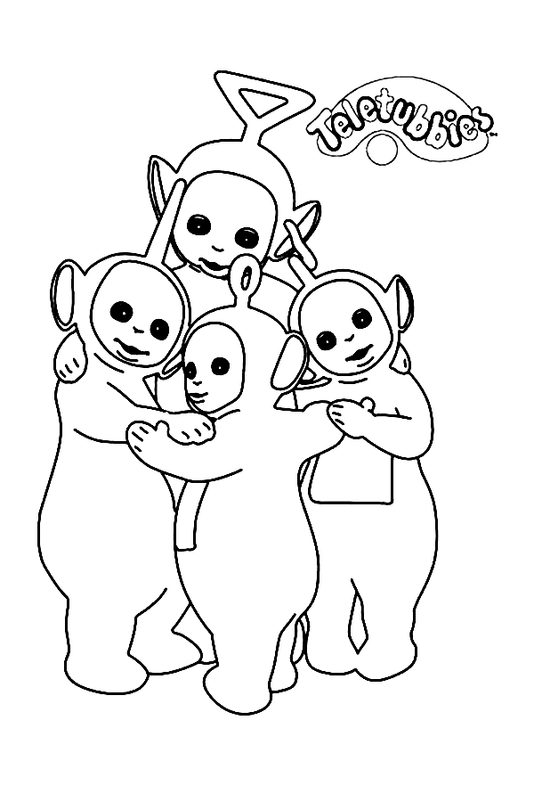 Coloring Page of Teletubbies Characters Noonoo Twinky Winky Lala Dipsy