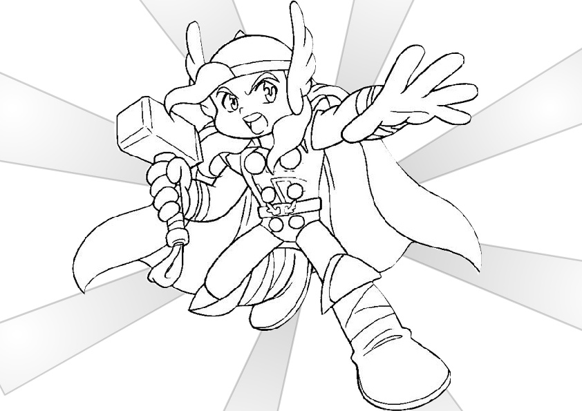 Cute Little Baby Thor in Action Coloring Pages