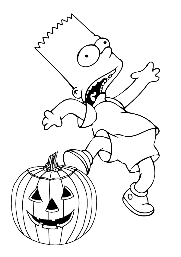Free Bart Simpson Halloween Coloring Pages Screaming Bart Simpson with Carved Pumpkin for Halloween