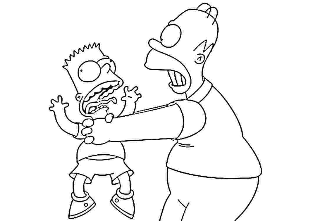 Funny Sad Angry Homer Simpson with Bart Simpson Printable Coloring Pages for Kids