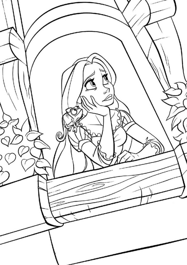 Download Princess Rapunzel Waiting at the Tower Tangled Coloring ...