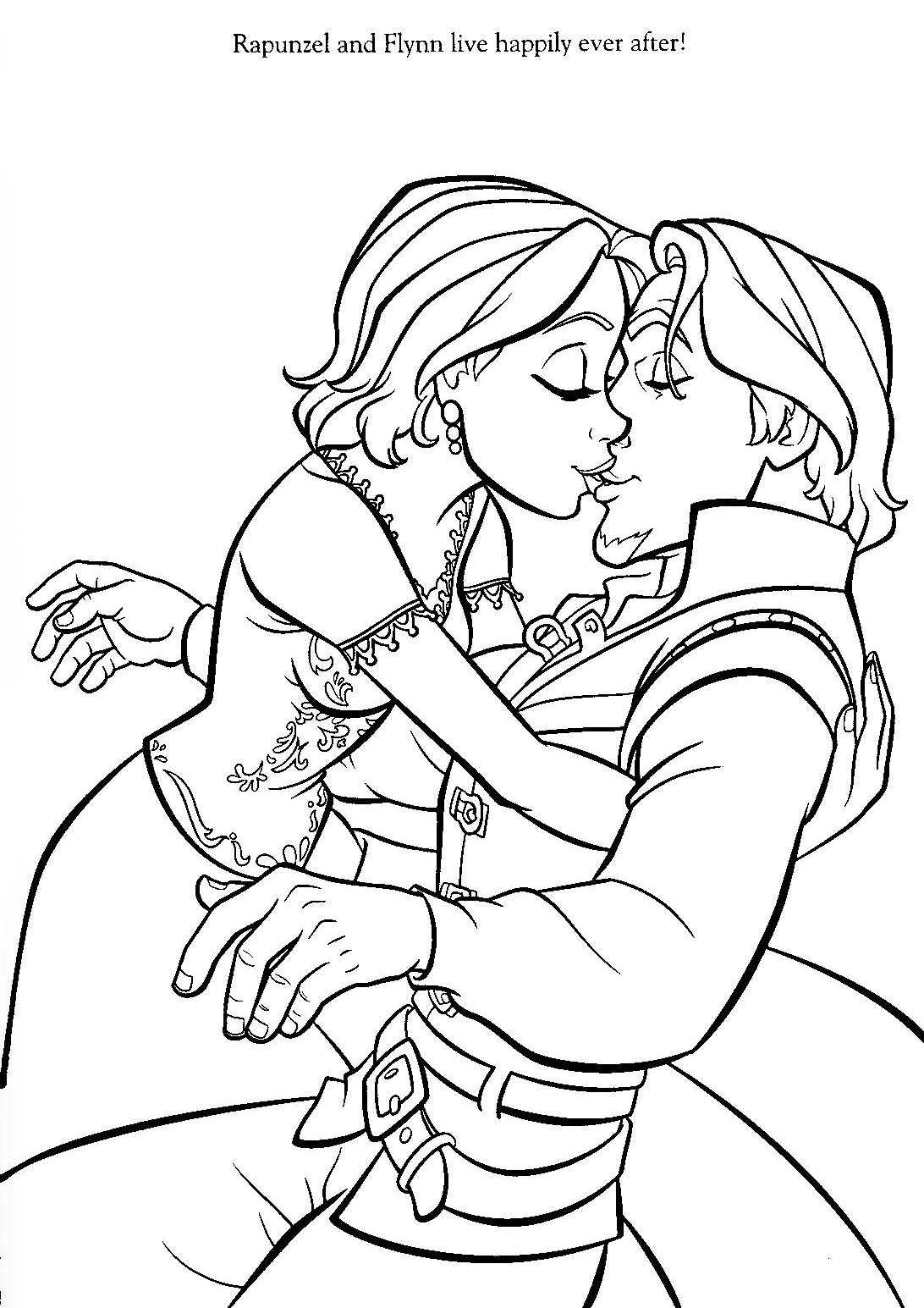 Rapunzel Short Hair and Flynn Rider Got Married Happily Ever after Tangled Coloring Pages