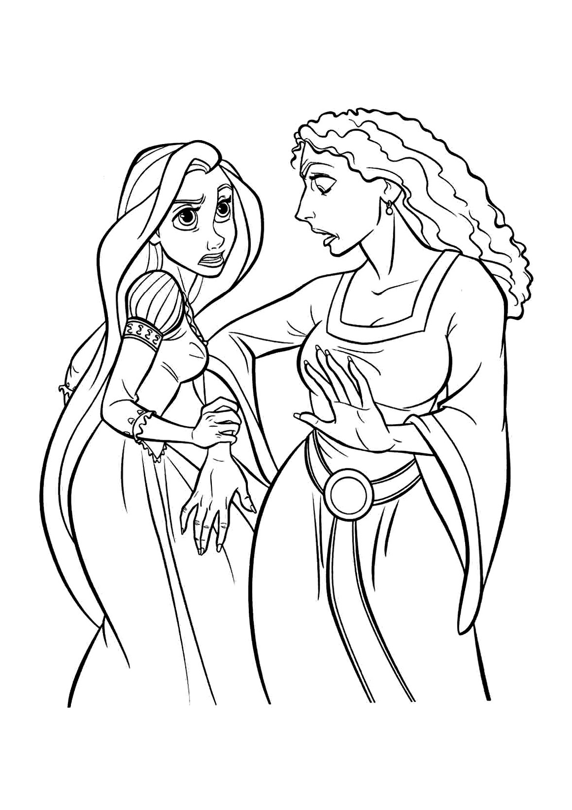 Rapunzel and Witch Mother Gothel Tangled Free Printable Coloring Pages