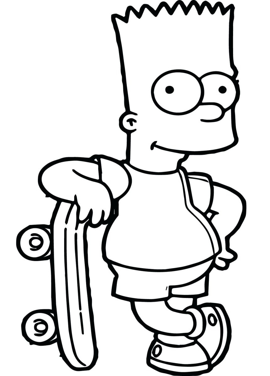 Simpsons Coloring Pages Bart Simpson with Skateboard