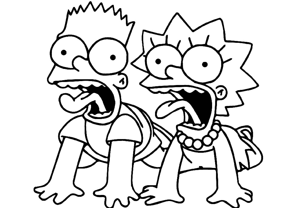 Simpsons Coloring Pages Bart and Lisa Screaming on Watching It